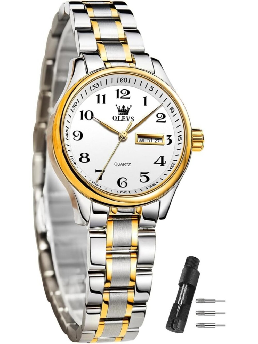 Women’s White Silver Gold Stainless Steel Elegant 3ATM Waterproof Quartz Watch
